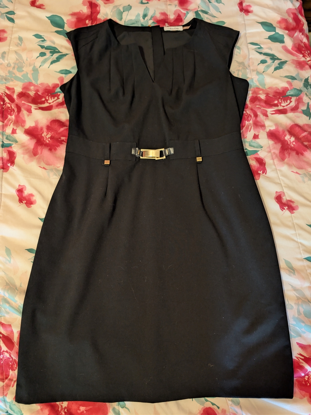 Calvin Klein Black Dress with Gold-Tone Waist Accent